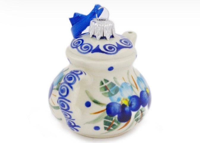 Bona, Blue Pansy, Teapot Ornament 3"