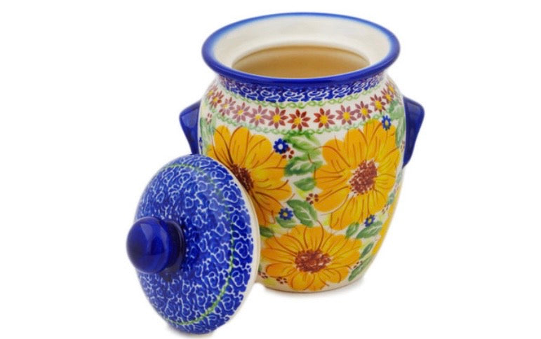 Ceramika Bona, Unikat Sunflower Yellow Petal Bliss, Jar with Lid and Handles