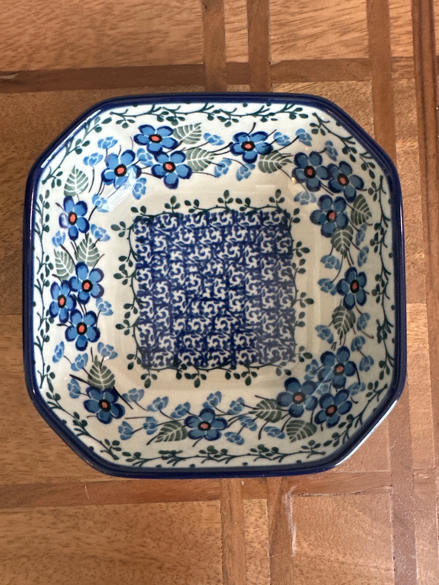 Ceramika Artystyczna Polish Pottery Forget Me Not Square Bowl