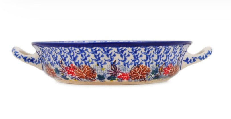Ceramika Artystyczna, Autumn Falling Leaves,Small Baker with Handles