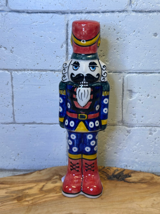 Vena Polish Pottery, Blue with White Dot Suit Nutcracker, 7.5"