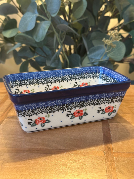Ceramika Artystyczna Polish Pottery, Red Rose Small Loaf Pan