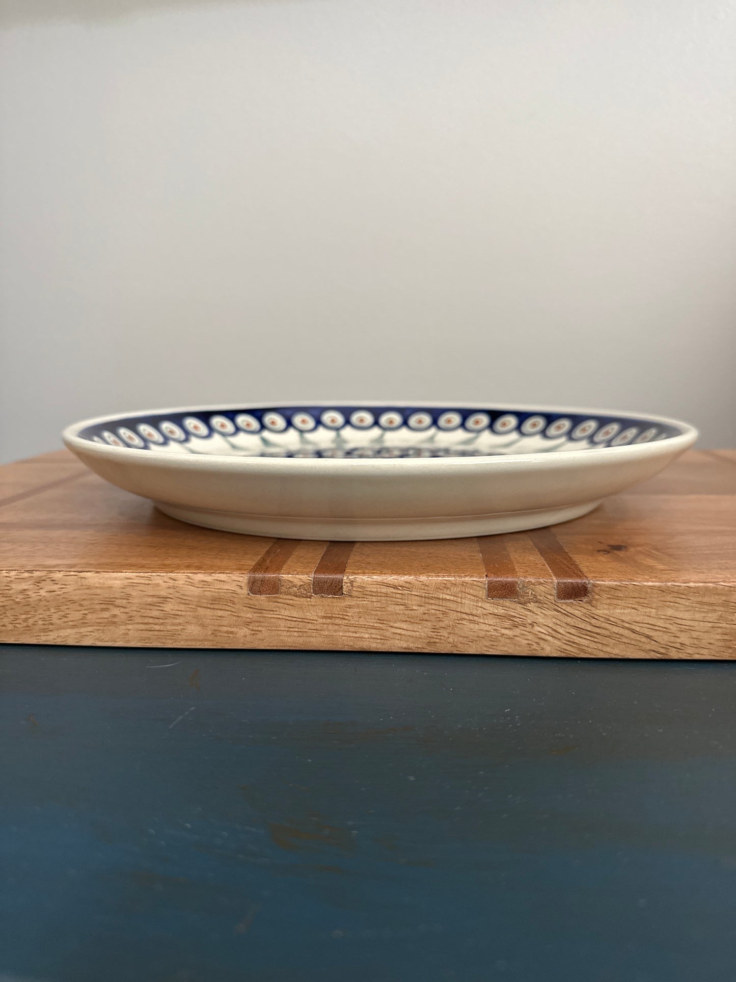 Zaklady Polish Pottery, Traditional Peacock Leaves Preowned, 11.5" Platter 2Q