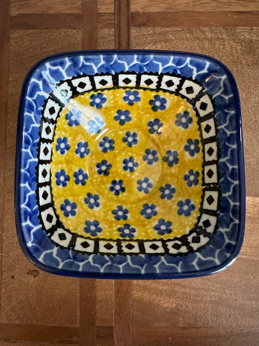 Ceramika Artystyczna Polish Pottery, Sunburst 4" Square Bowl