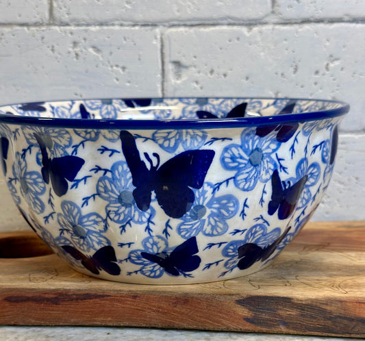 Manufaktura, Blue Butterfly, Scalloped Round Bowl 7.75"