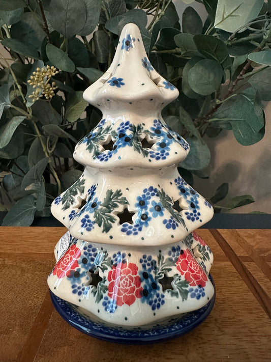 Ceramika Artystyczna Polish Pottery, Winter Wreath, Luminary 7" Tree
