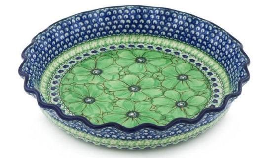 Ceramika Artystyczna, U408A, Green Pansies, Fluted Pie Dish