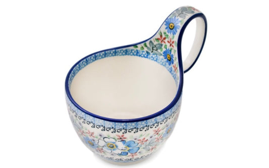 Ceramika Artystyczna Polish Pottery, Unikat Flower Crown, Loop Soup Mug/Bowl