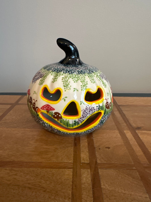 Galia Polish Pottery Mushroom and Snail Luminary Pumpkin