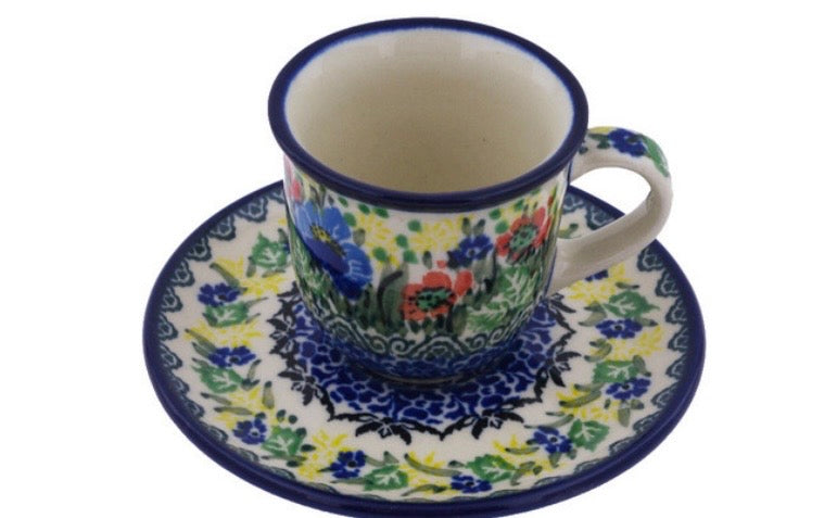 Ceramika Artystyczna, Unikat U4554, Blue Bird Solo, Espresso Cup with Saucer