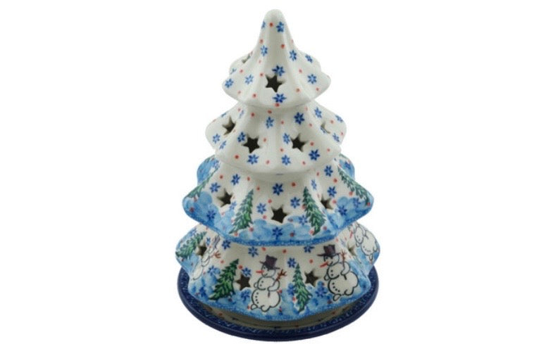 Ceramika Artystyczna, U4661 Dancing Snowman, Luminary Christmas Tree 8"