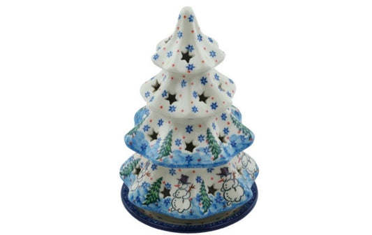 Ceramika Artystyczna, U4661 Dancing Snowman, Luminary Christmas Tree 8"