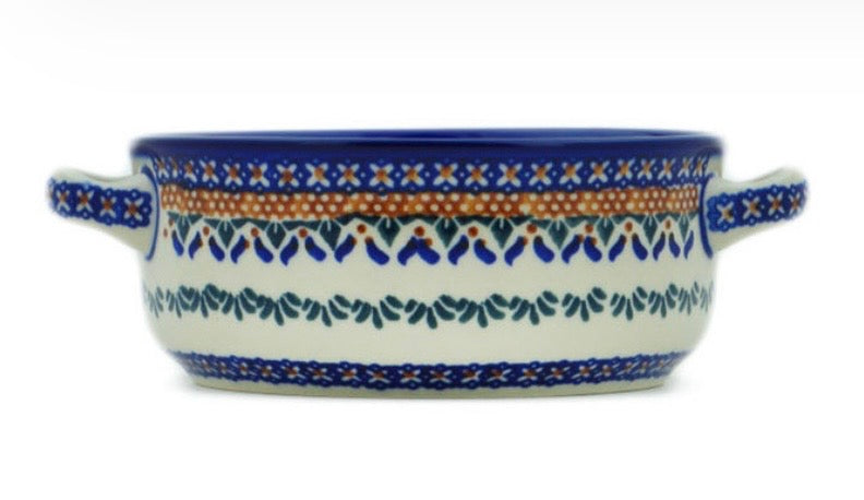 Bona Unikat Blue Cress, Deep Round Baker with Handles 8"