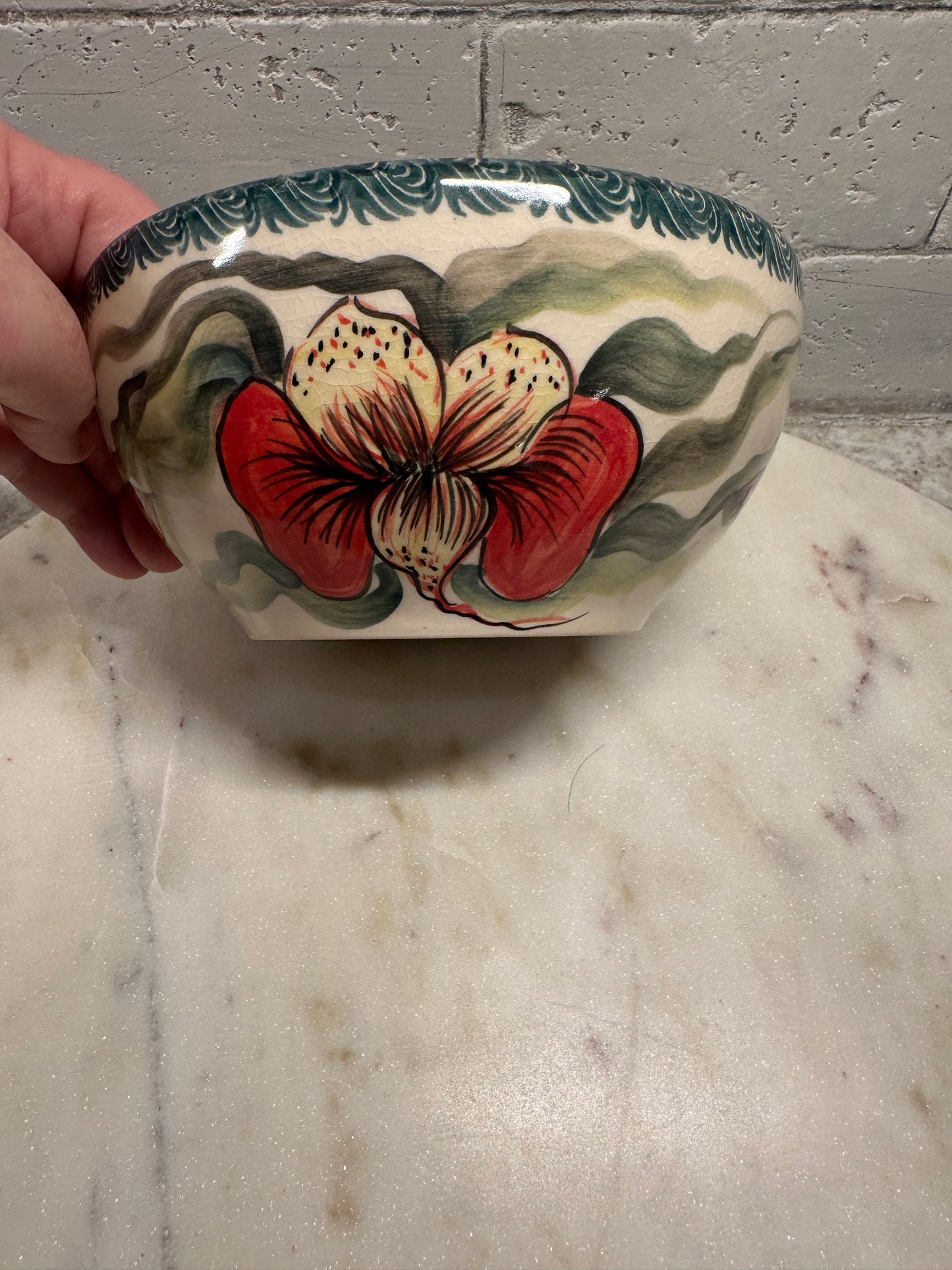 Ceramika Bona Polish Pottery,Signature Unikat Red Iris, Bowl, Preowned