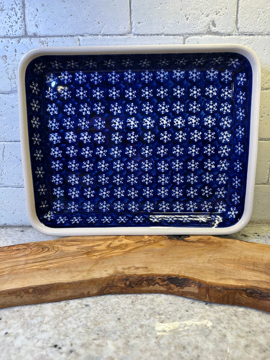 Zaklady Polish Pottery, Snowflake Rectangular Baker/Tray. Preowned