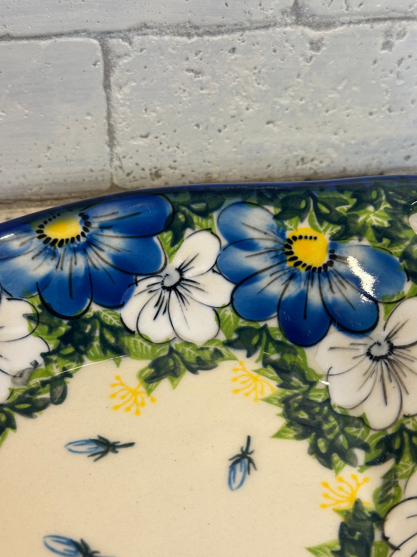 Kalich, Art Level, Blue/White/Yellow Floral, Bread Platter/Bowl with Handles