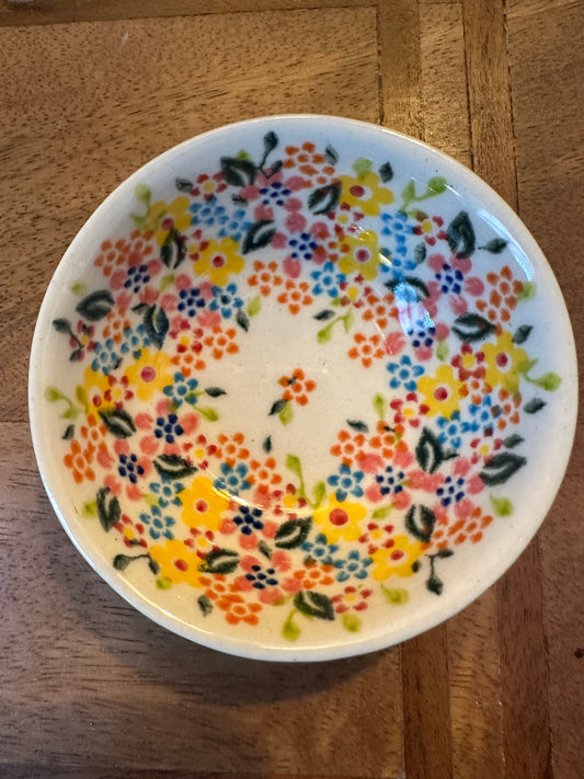 Vena Polish Pottery.  Yellow & Pink Fields Medium Dip Bowl