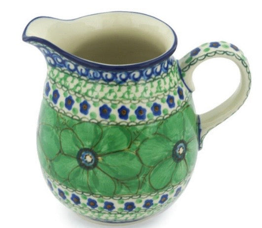 Ceramika Artystyczna, Green Pansies, Small Pitcher 17 oz