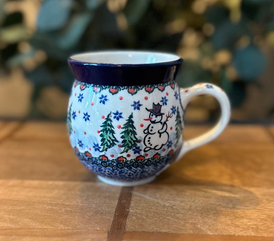 Ceramika Artystyczna Polish Pottery, Unikat, Dancing Snowman Bubble Mug 12 oz