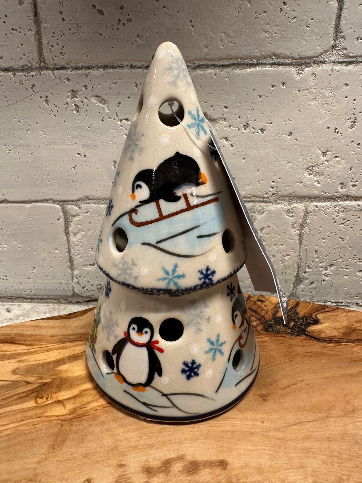 Kalich Polish Pottery, Signature Unikat, Penguin and Igloo Small Luminary Tree
