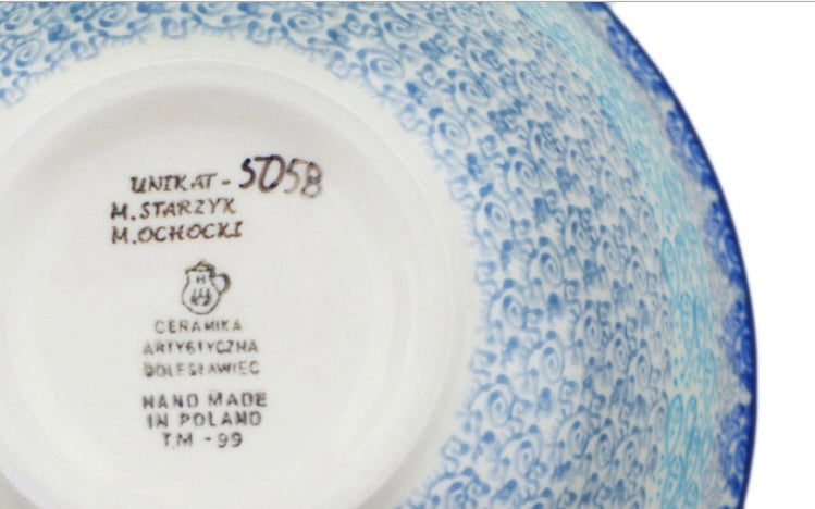 Ceramika Artystyczna Polish Pottery, Unikat Blue Lagoon Whimsy, Bowl
