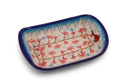 Vena Polish Pottery, Cardinal Chill, Rectangular Tray with Handles