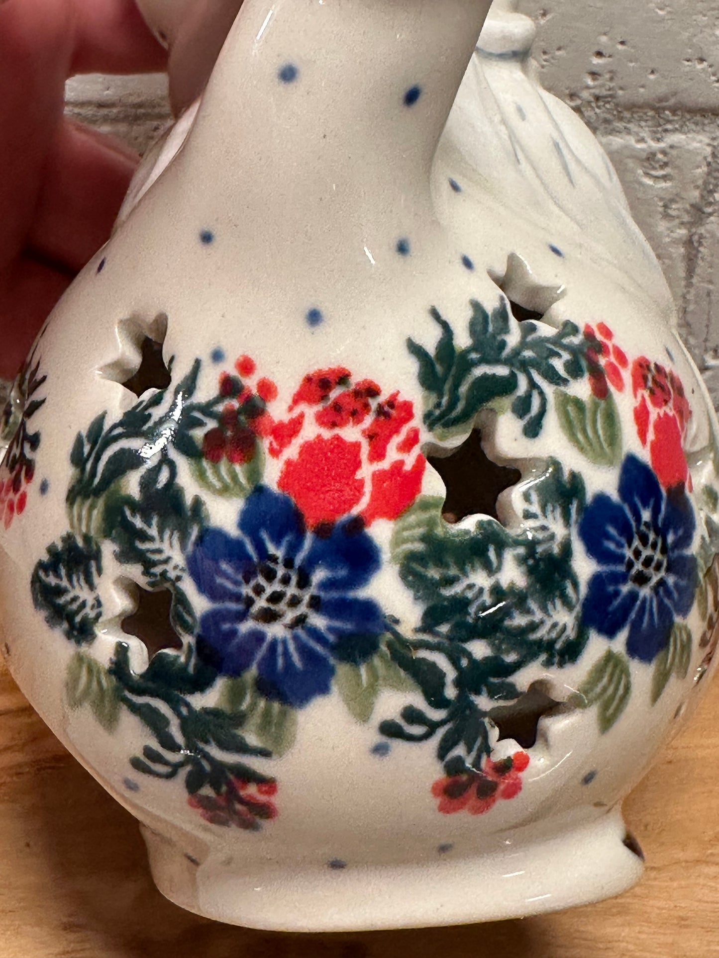 Ceramika Artystyczna Polish Pottery, Floral Waving Santa Luminary