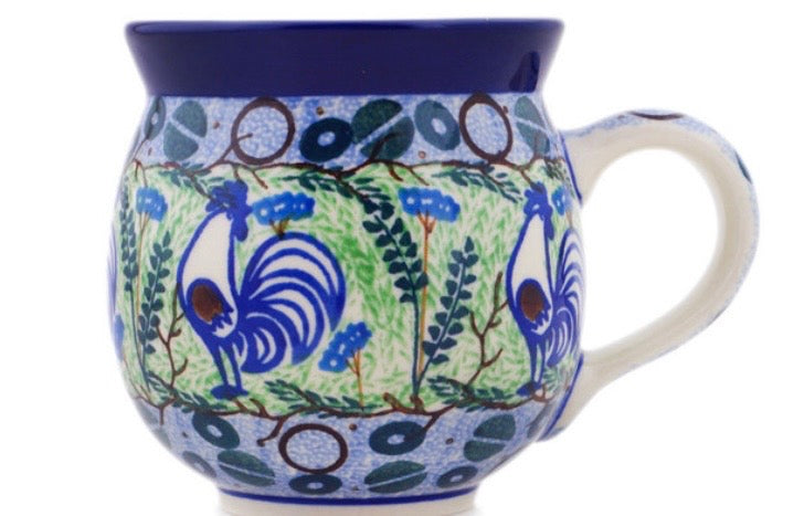Ceramika Artystyczna, Blue Rooster, Medium Bubble Mug 12 oz