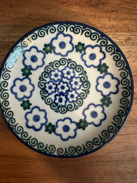 Ceramika Artystyczna Polish Pottery, White Daisy Dots, Mini Plate/Coaster