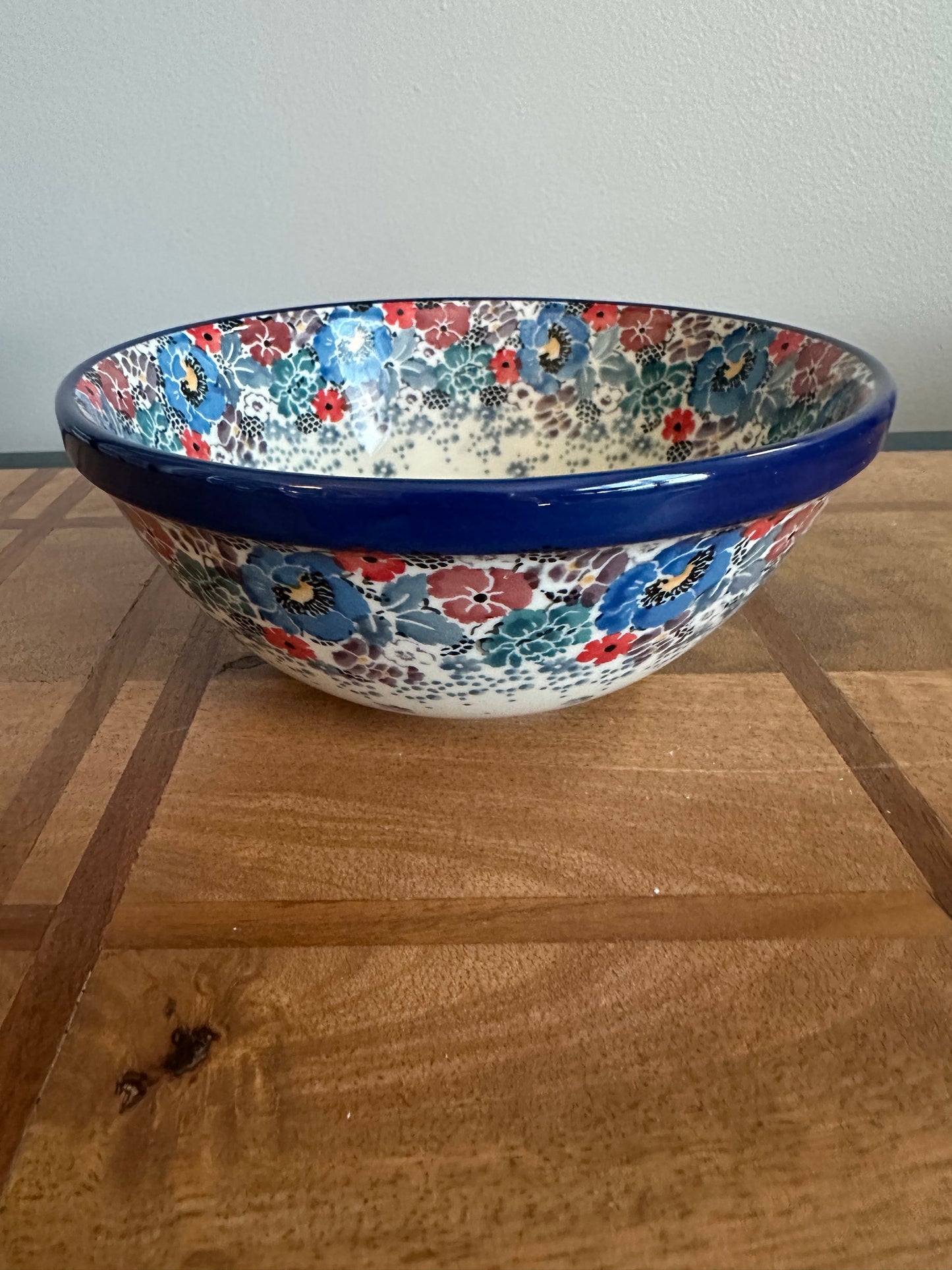 Ceramika Artystyczna Polish Pottery, Blue, Purple, & Red Floral with Trim, Bowl