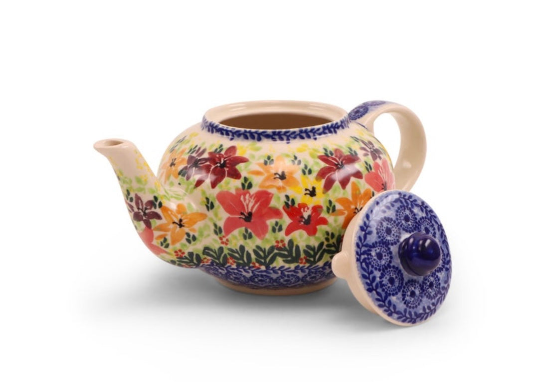 Ceramika Amfora Polish Pottery, Signature Unikat, Splash of Lilies, Teapot 24 oz