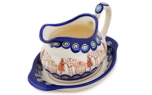 Bona, Blue Eyes Village, Gravy Boat with Saucer.  22 oz.