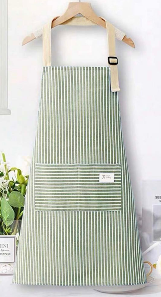 Adjustable Colorful Striped Green Apron with Pocket for Men and Women