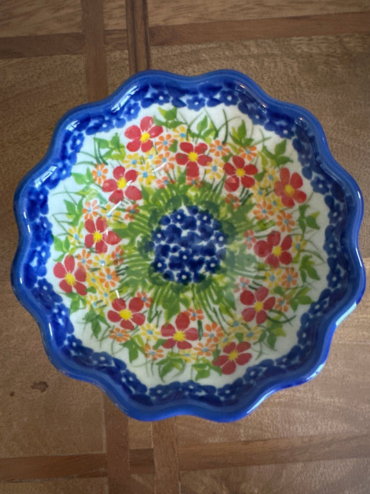 Kalich Polish Pottery, Unikat, Pink Flowers Cupcake Bowl