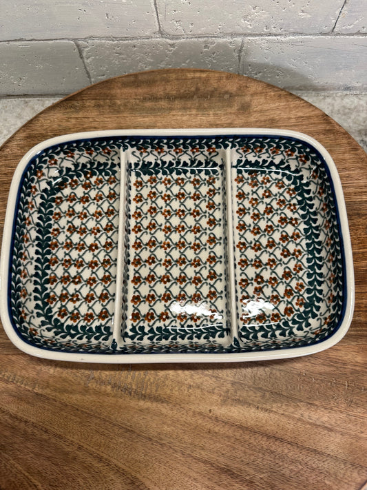 Ceramika Artystyczna Polish Pottery, Preowned Triple Divided Serving Dish