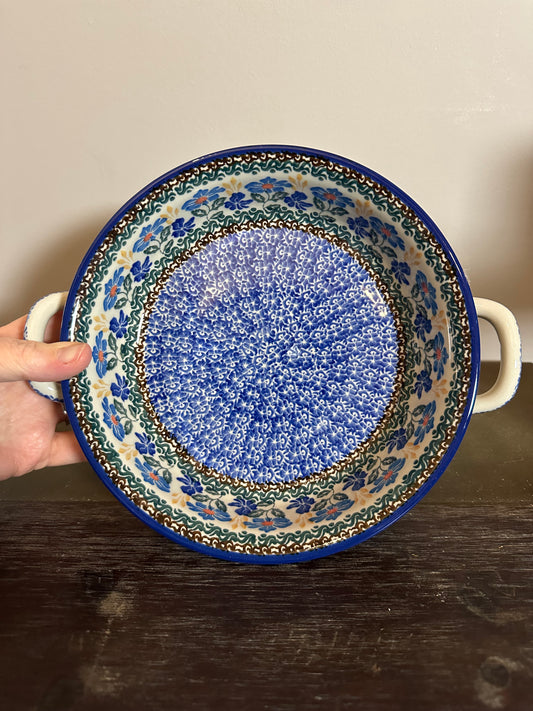 Ceramika Artystyczna, Blue Forget Me Nots, Medium Round Handled, Baker