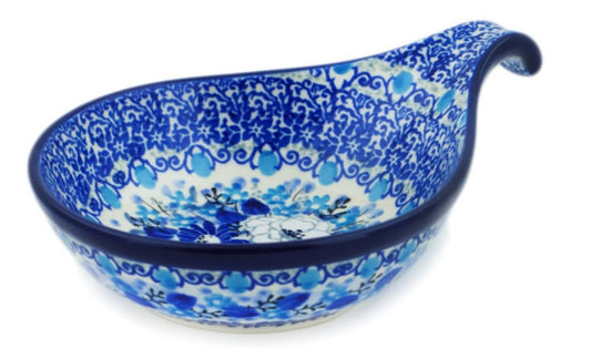 Ceramika Artystyczna Polish Pottery, Unikat Blue Wildflower Meadow, Condiment Dish/Spoon Rest