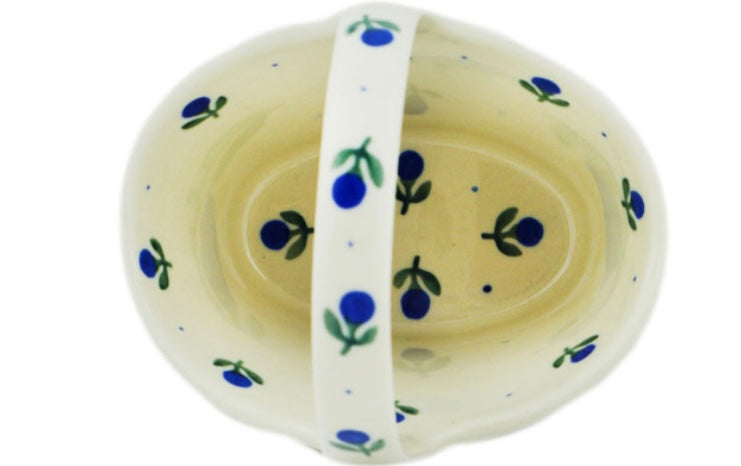 Ceramika Artystyczna, Blue Buds, Basket with Handle 7"