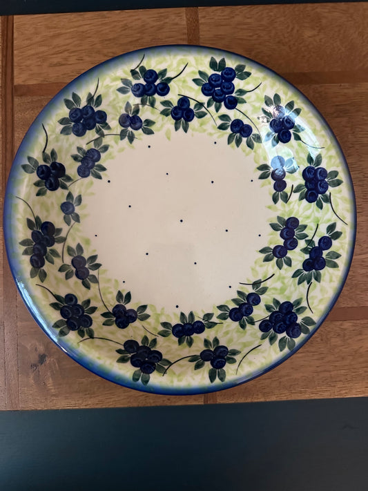 Dalia Polish Pottery, Unikat  283, Blueberries Season, 9" Pasta/Serving Bowl