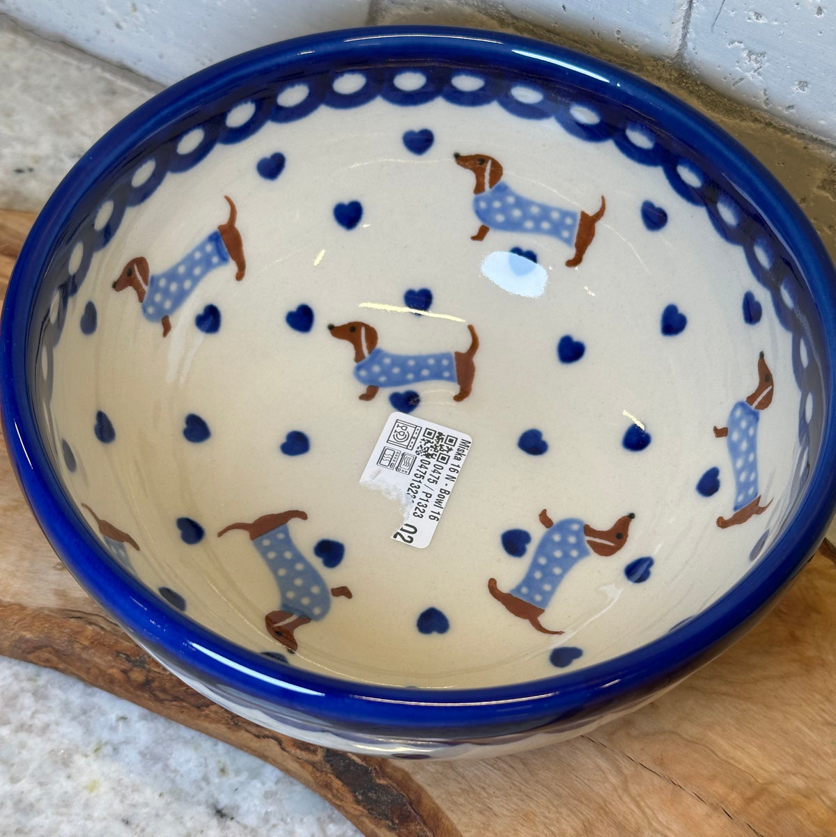 Kalich, 2Q Light Blue Sweater Dachshund Bowl 6.25"