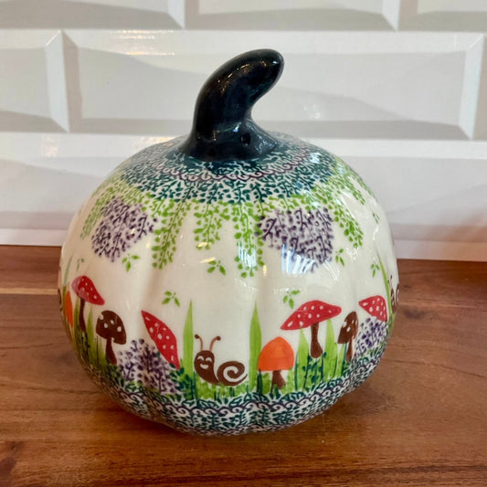 Galia Polish Pottery, Mushroom and Snail Large Pumpkin