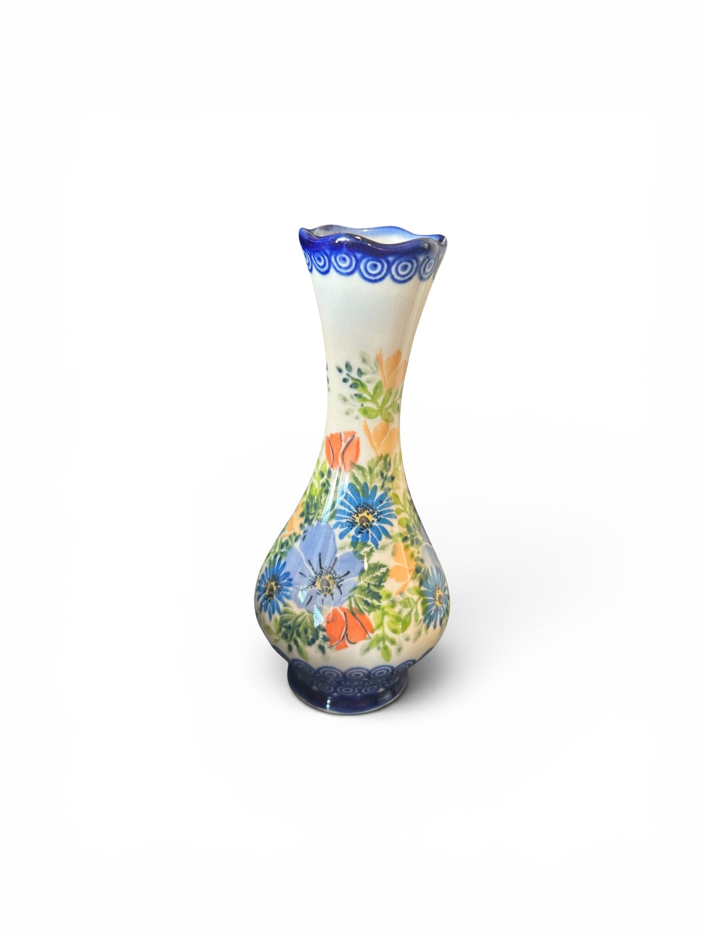 Kalich, Art Level A, Blue, Peach, Yellow Swirl Vase