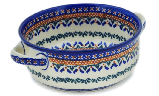 Bona Unikat Blue Cress, Deep Round Baker with Handles 8"