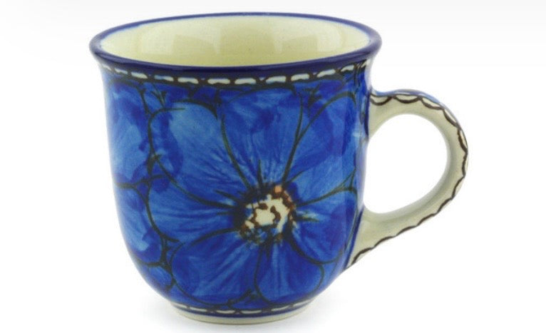 Ceramika Artystyczna, Unikat Cobalt Poppies, Espresso Cup with Saucer 2.5 oz