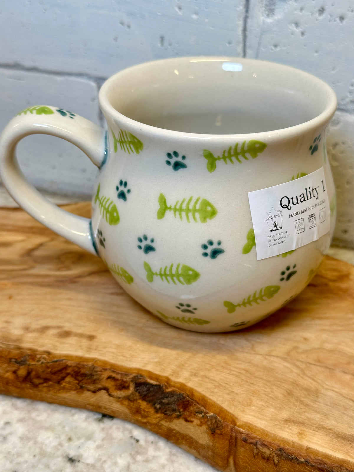 Moja Faktoria, Key Lime Kitty Face/Fish Scales Medium Bubble Mug