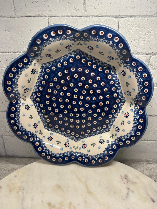 Wiza Polish Pottery, Scalloped 13" Baker/Serving Bowl, Preowned