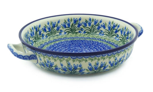 Ceramika Artystyczna, Feathery Bluebells, Large Round Baker with Handles