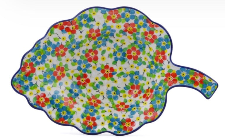 Ceramika Artystyczna, Unikat U4818,  Colorful Dizziness, Leaf Shaped Bowl 10.5"