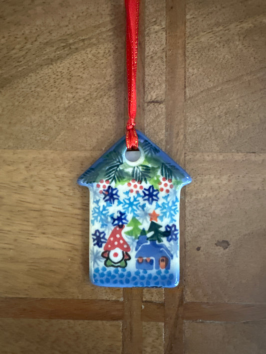 Galia Polish Pottery Winter Gnome House Ornament