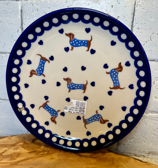 Kalich, Light Blue Sweater Dachshund Plate, 7.5"